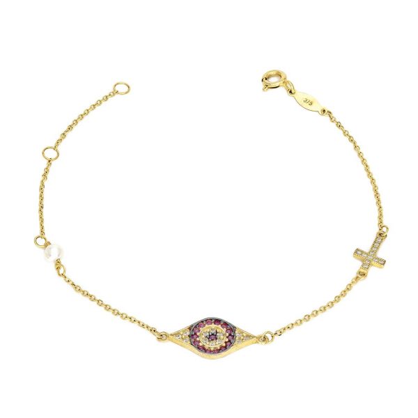 Gold bracelet with eye and cross
