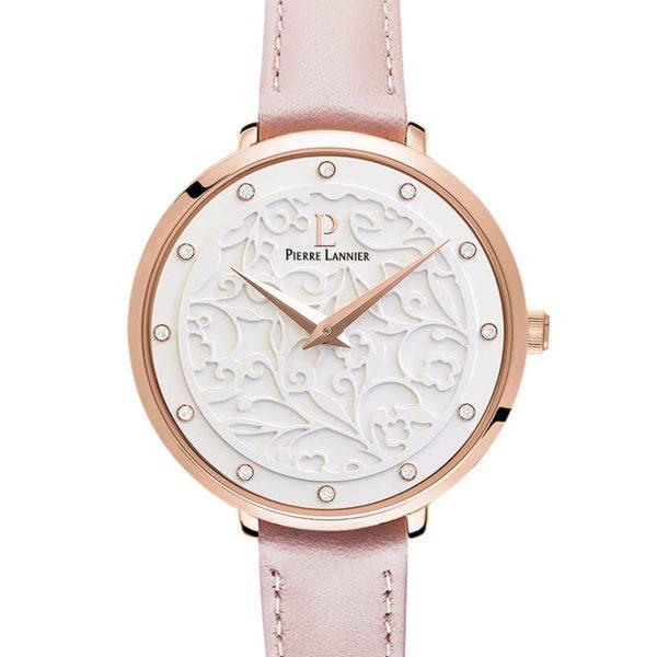 Pierre Lannier Ladie’s Eolia Crystals Rose Gold Pink Leather Strap 039L905
