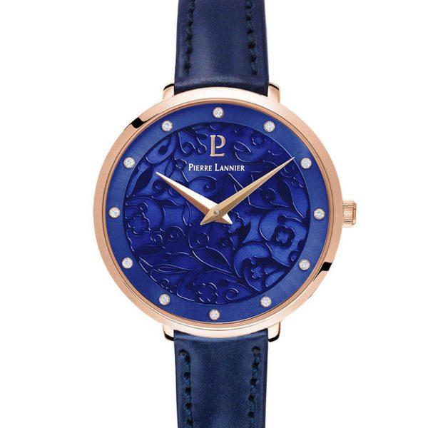Pierre Lannier Ladie’s Eolia Crystals Rose Gold Blue Leather Strap 039L966
