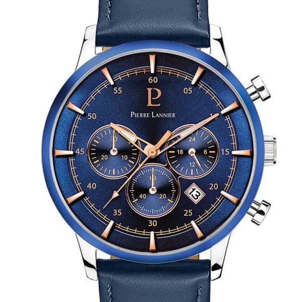 Pierre Lannier Men’s Retro Blue Leather Chronograph 224G166